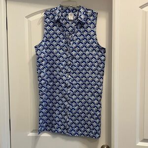 Sigrid Olsen Blue and White Linen Sleeveless Long Tunic Top Size Large